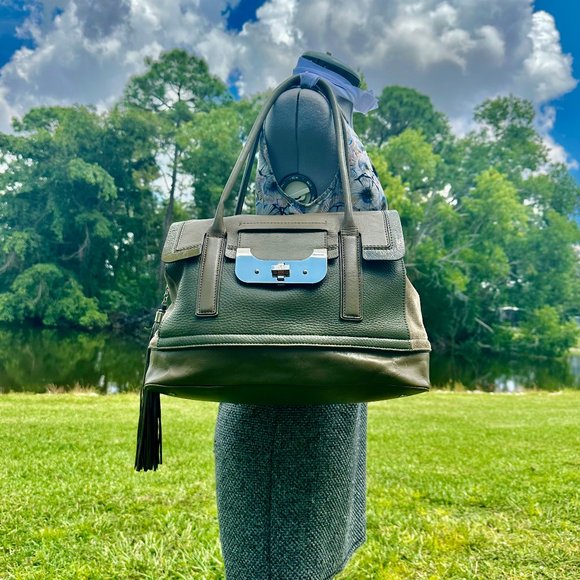 DVF Diane Von Furstenberg Harper Laurel Leather 2Tone Camo Green Shoulder Bag - Picture 2 of 16